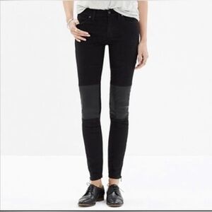 Madewell Leather Trim Skinny Skinny Jeans Leather Knees Ankle Zip Mid Rise Black